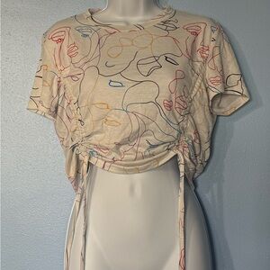 Abstract Print Cinch-Side Top